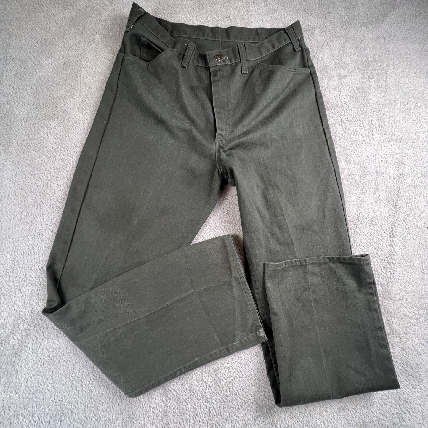 Vintage Work Pants Mens 31x31 Green No-Iron Twill Straight Leg Trousers