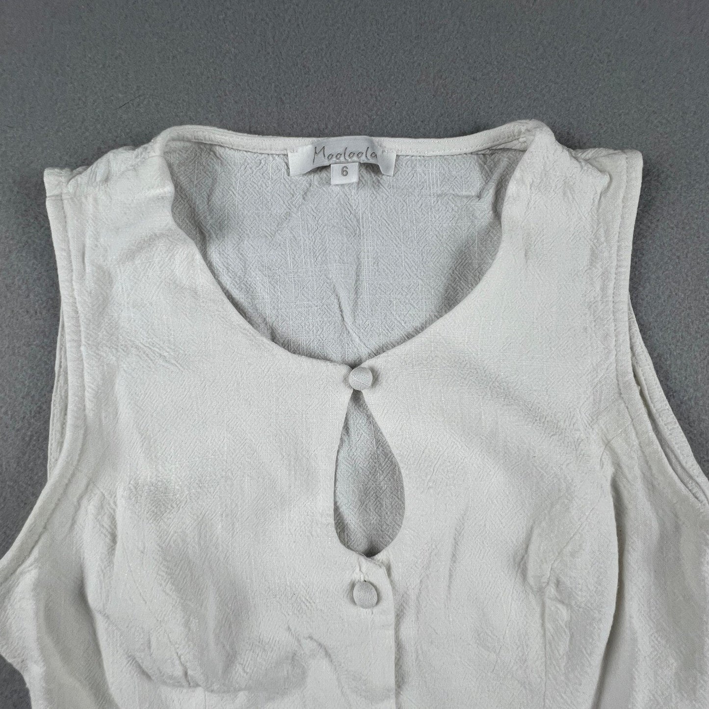 Button Front Vest Top Womens 6 White Keyhole Tie Back Textured Summer Boho