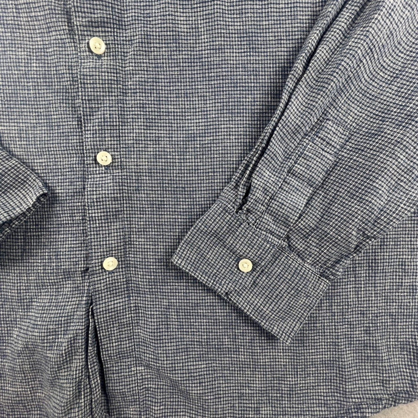 Linen Blend Button Down Shirt Mens XXL Blue Grid Rich Casual Classic