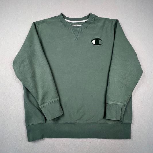 Champion Sweatshirt Men XXL Green Reverse Weave Big Logo Crewneck Pullover Sport