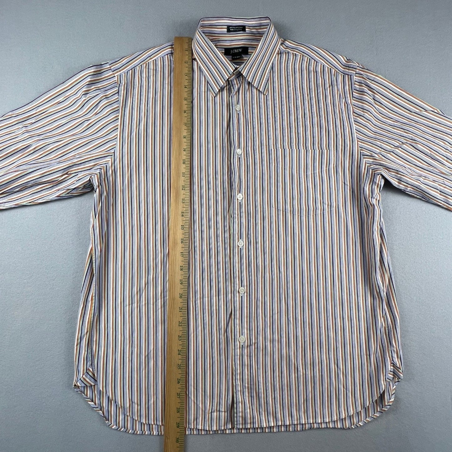 VTG J.Crew Button Down Shirt Mens L Color Stripe 100s 2 Ply Hong Kong Business