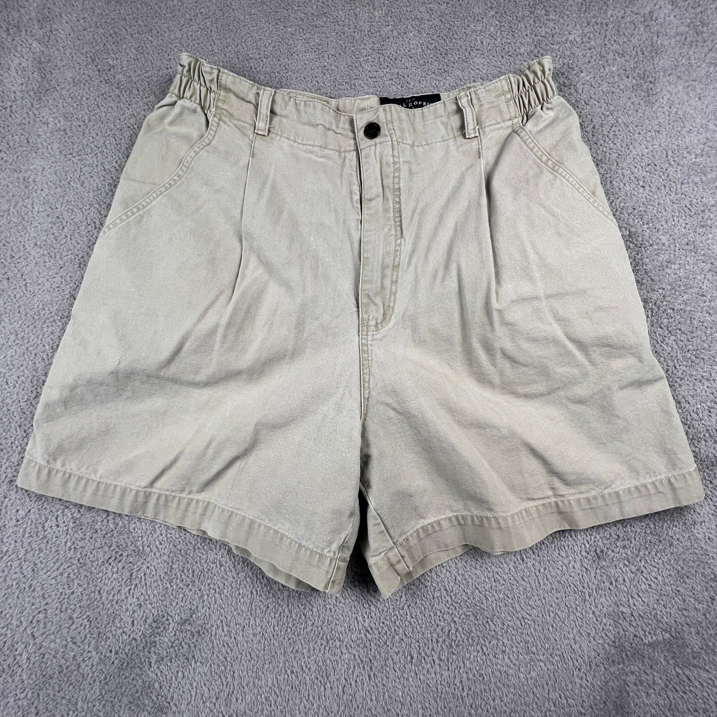 VTG Royal Robbins Canvas Shorts Womens 14 Khaki Pleated Elastic Hiking Outdoor