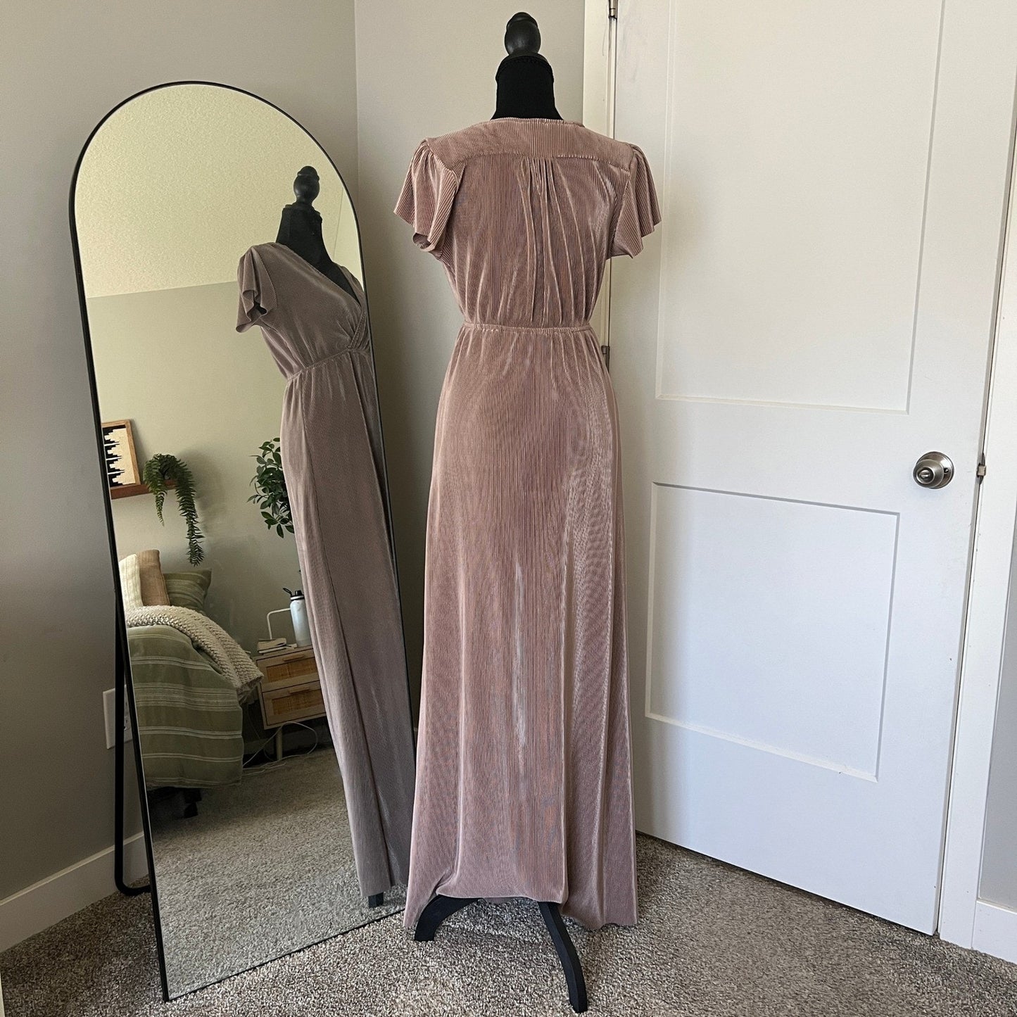 Baltic Born Maxi Dress Women S Taupe Pleated Wrap V-Neck Formal Gown Bridal