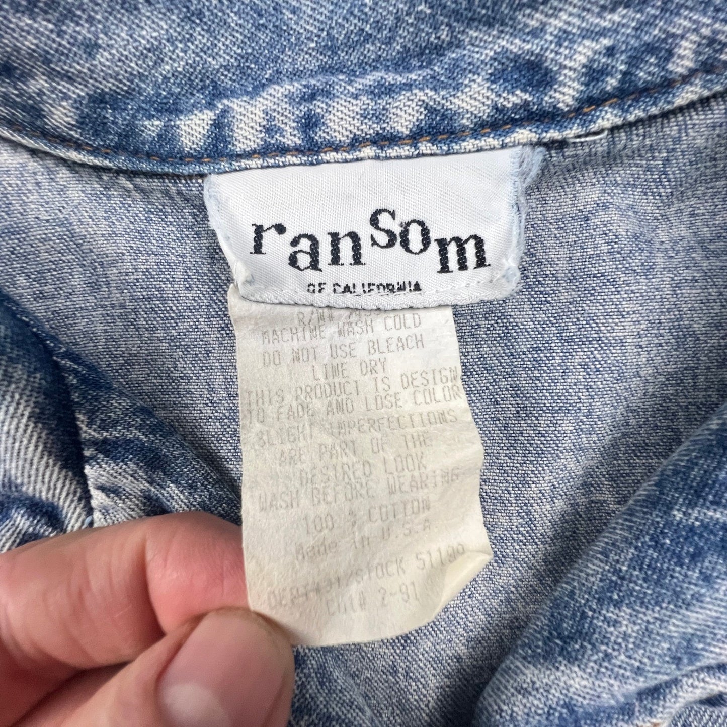 Ransom Denim Dress Women M Blue Acid Wash Button Front Midi 90s Vintage USA