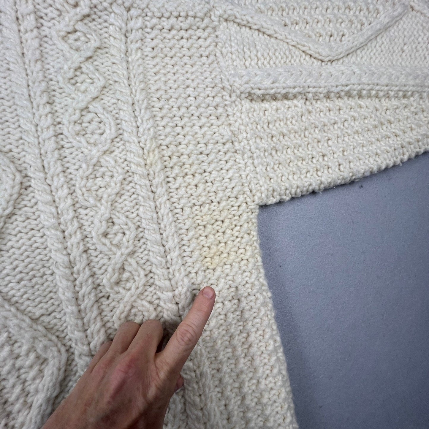 Vintage Hand Knit Cardigan Sweater Mens L Cream Wool Cable Knit Ecuador C.C.H.