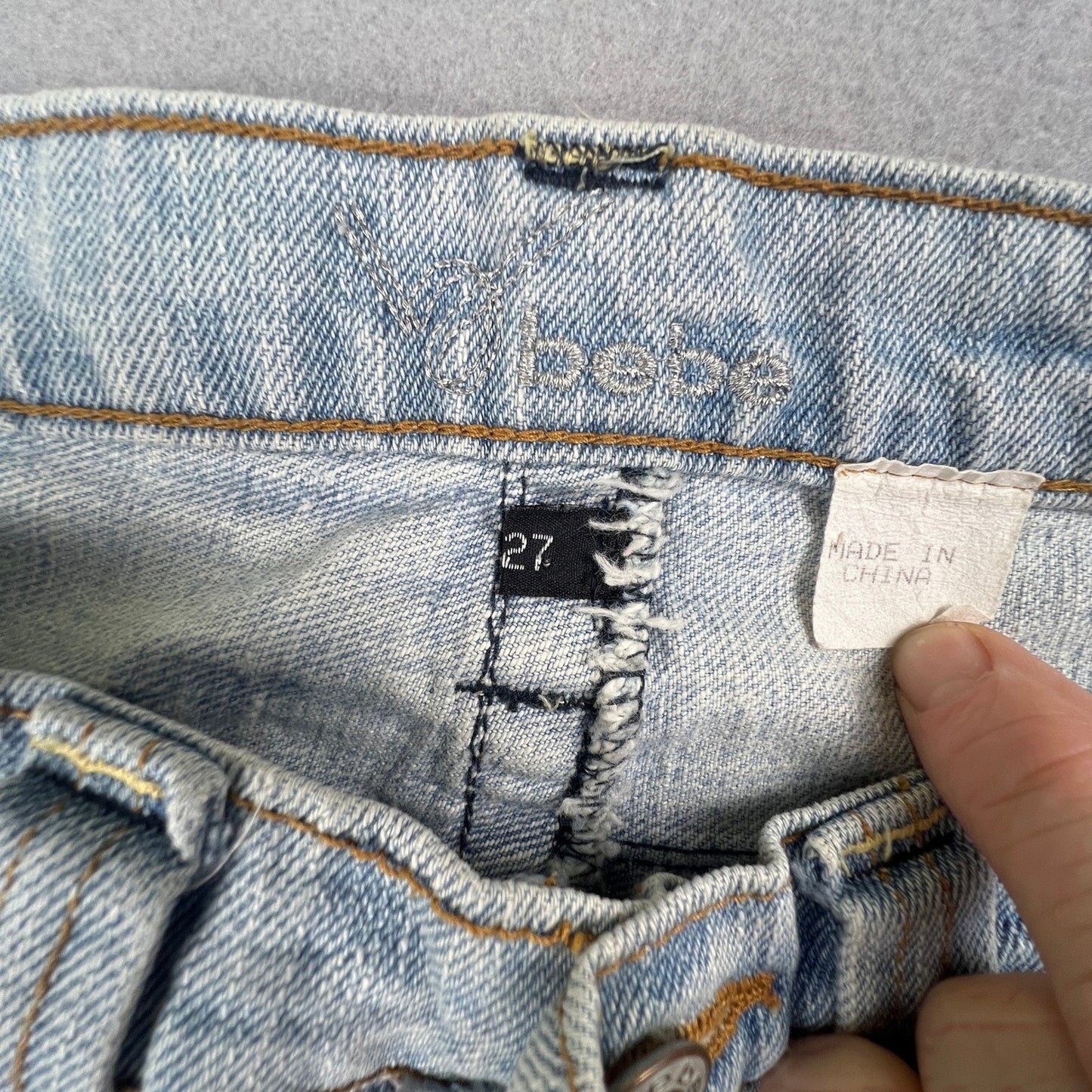 VTG Y2K Bebe Flare Jeans Womens 27 Embroidered Distressed Patchwork Boho
