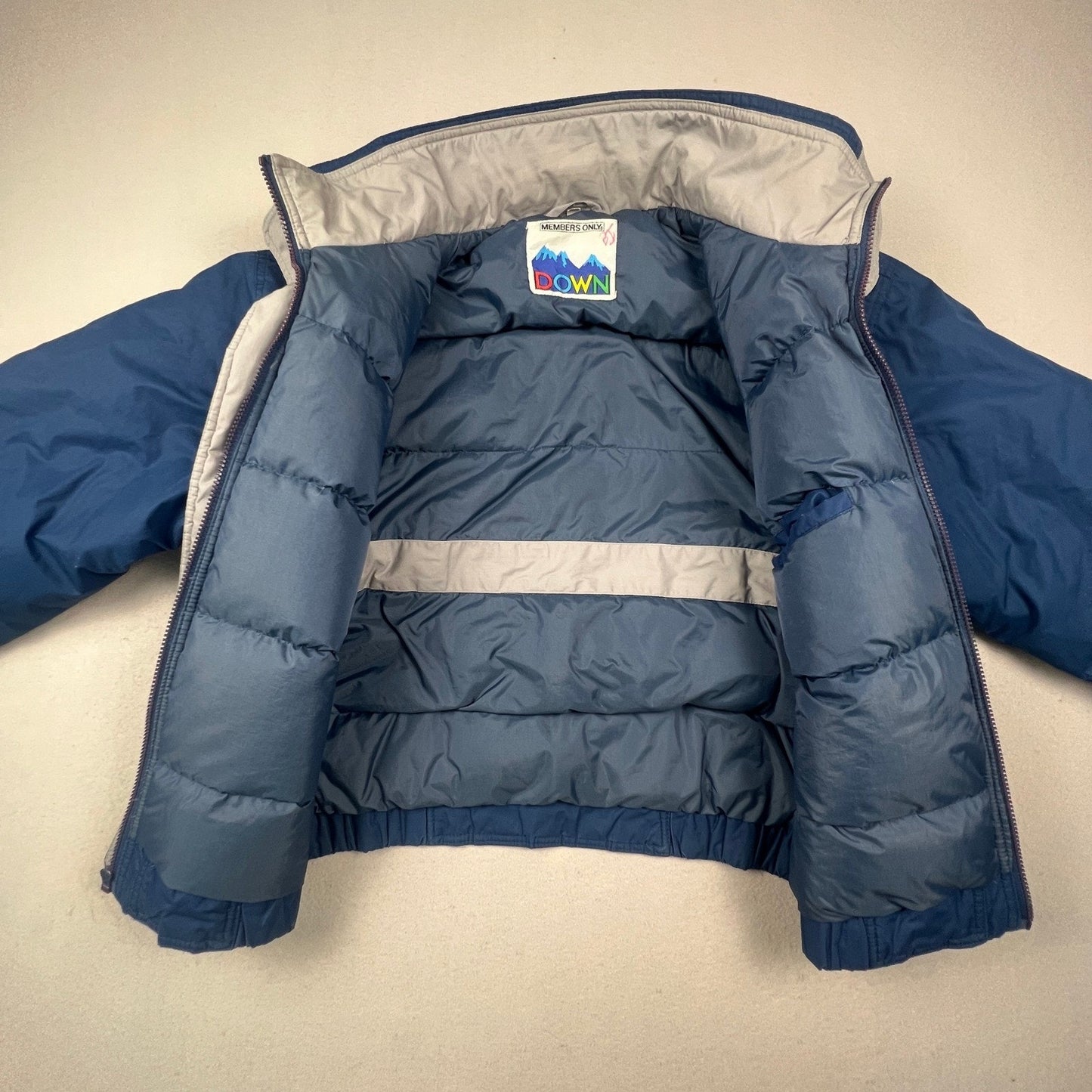 Members Only Down Puffer Jacket Mens XL Blue Vintage 80s Elbow Patches Ski Coat
