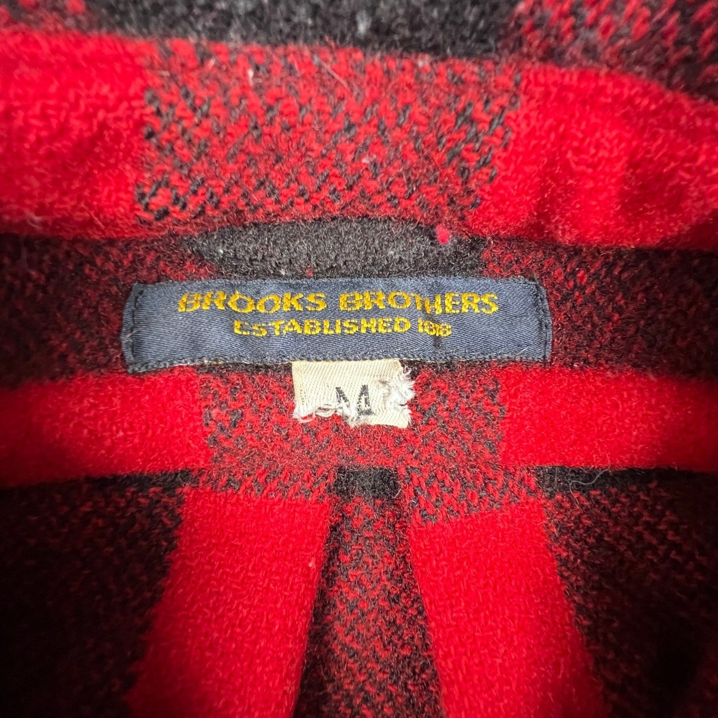 Brooks Brothers Flannel Shirt Mens M Red Buffalo Plaid Wool Blend Vintage USA
