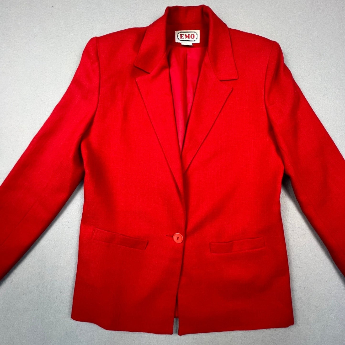 VTG EMO Blazer Jacket Womens 6 Red Single Button Career Chic Minimalist