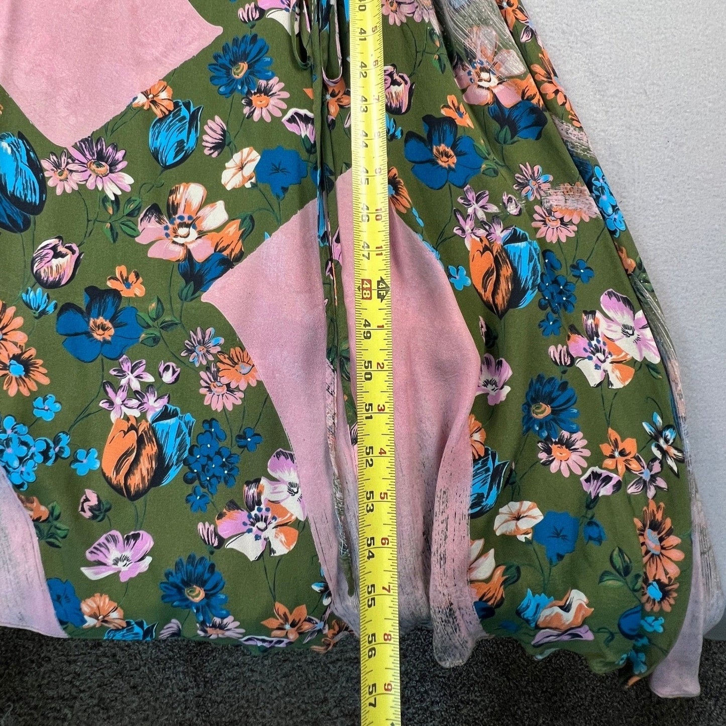 House of Holland Maxi Dress Womens 4 Green Floral Ruched Long Sleeve Boho Gown