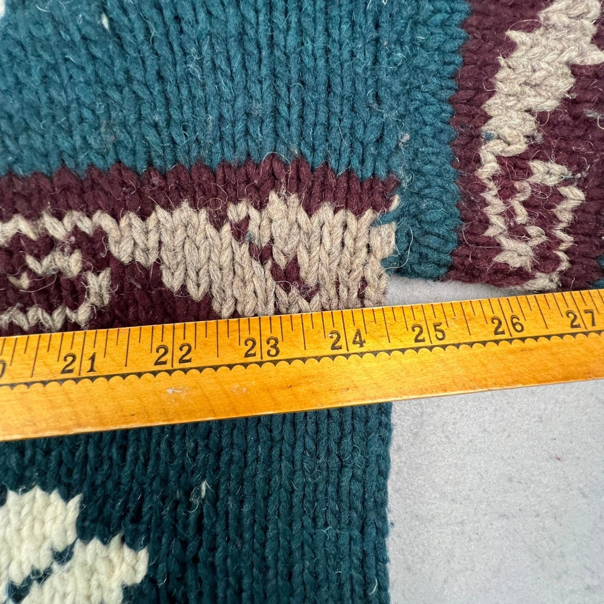 Hand Knit Nordic Snowflake Sweater Mens XL Teal Wool Blend Fair Isle Cabin Core