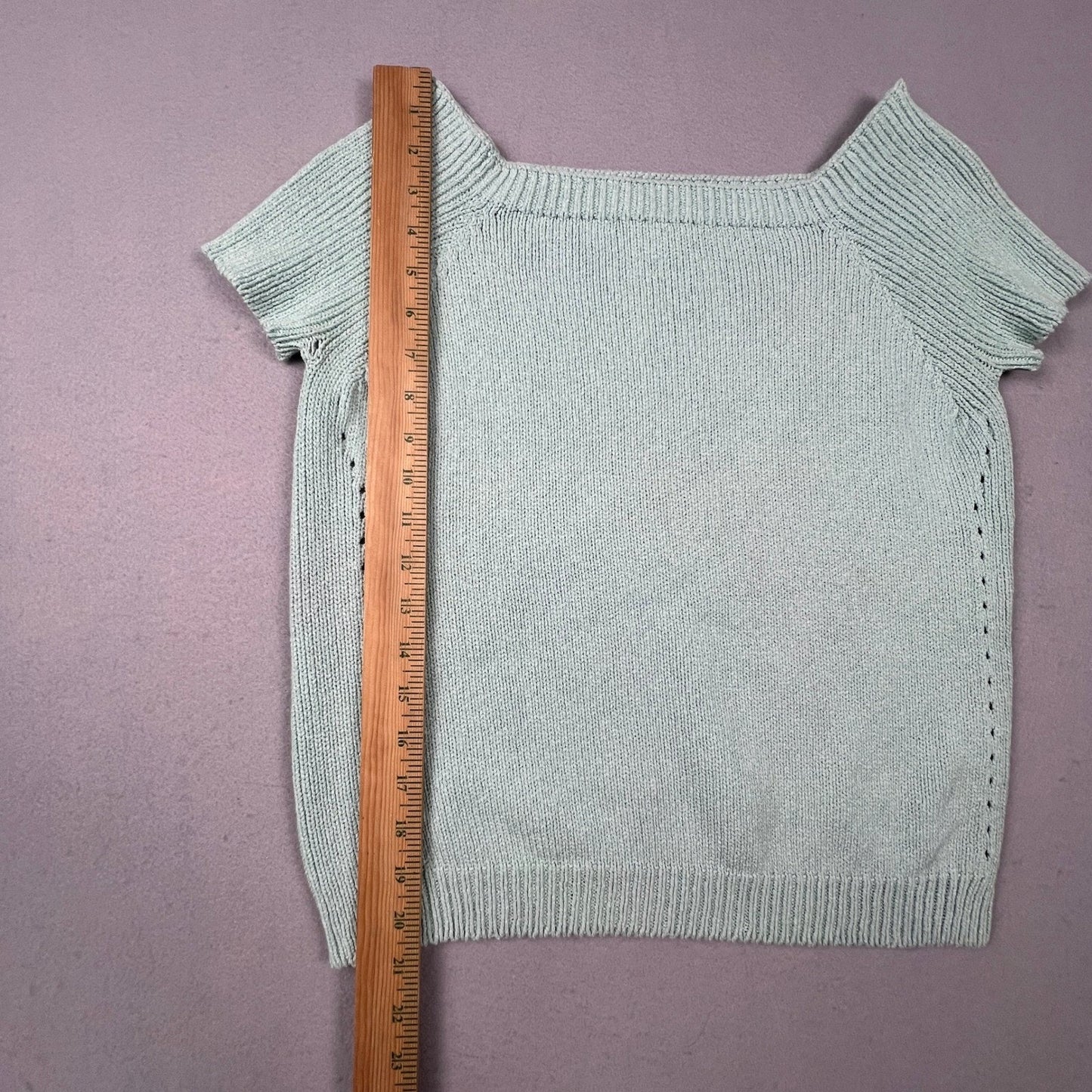 St. John Sport Knit Top Womens Medium Mint Green Square Neck Ribbed Short Sleeve