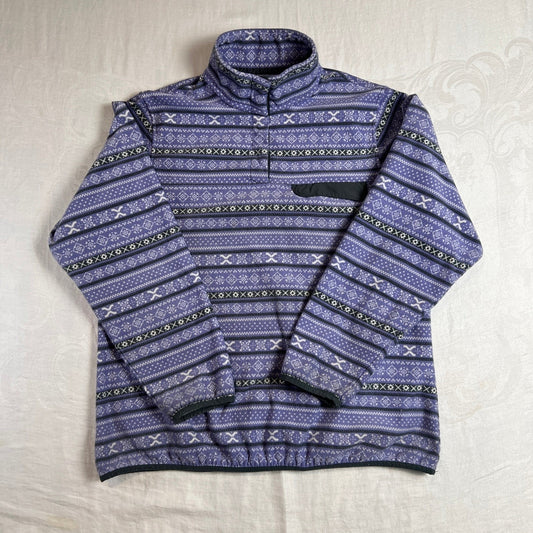 Fair Isle Fleece Mens XL Pullover Snap Neck Cabin Sweater Purple JACHS
