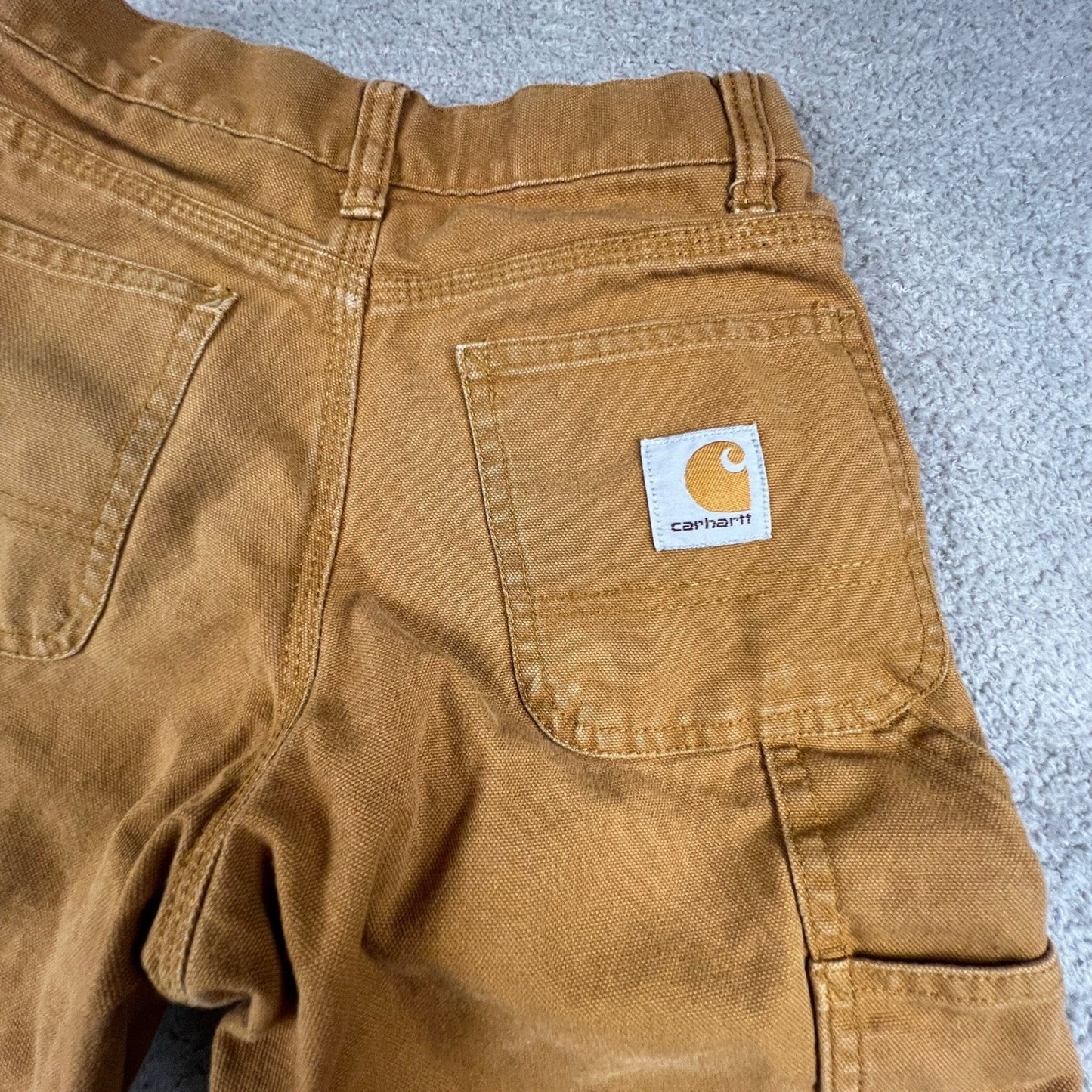 Carhartt Carpenter Pants Kids 8 Brown Flannel Lined Canvas Duck Workwear Utility