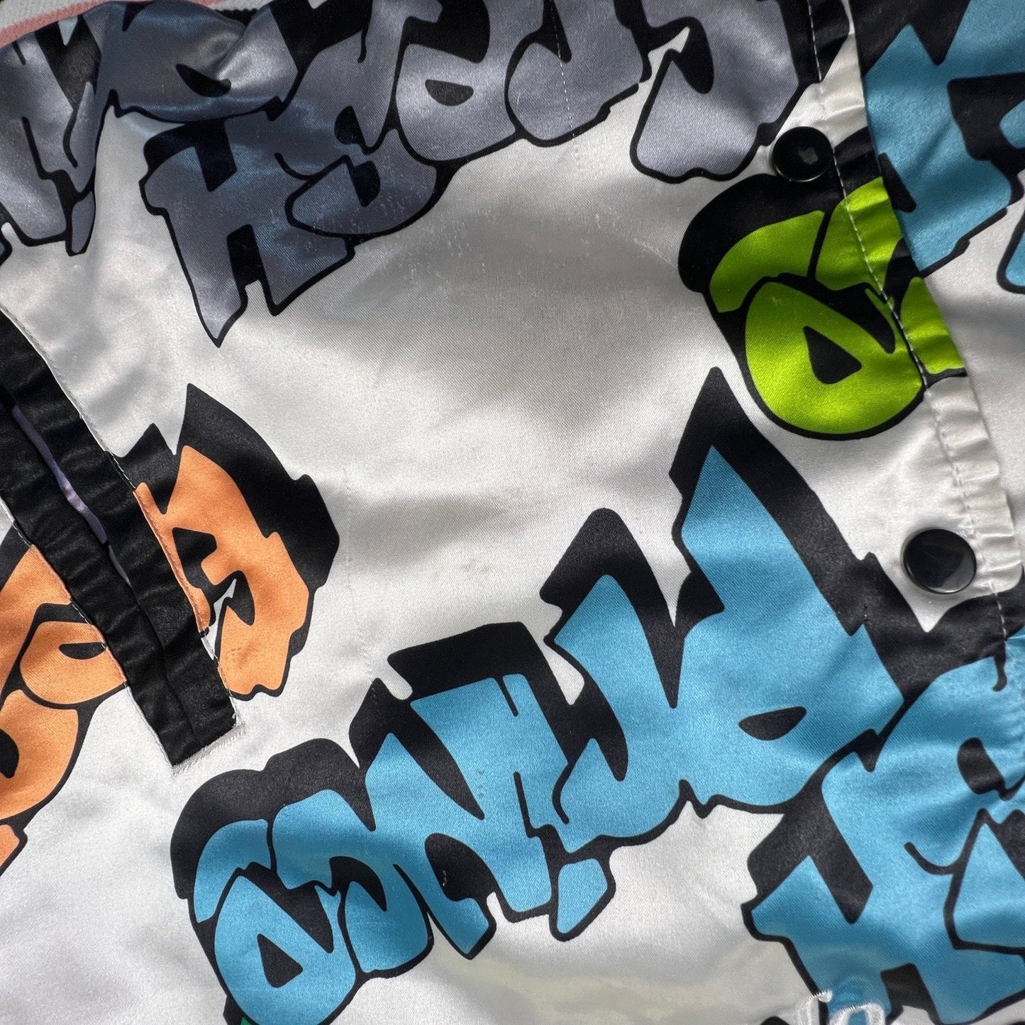 Headgear Classics Fresh Prince Jacket Mens XL White Graffiti Satin Bomber 90s