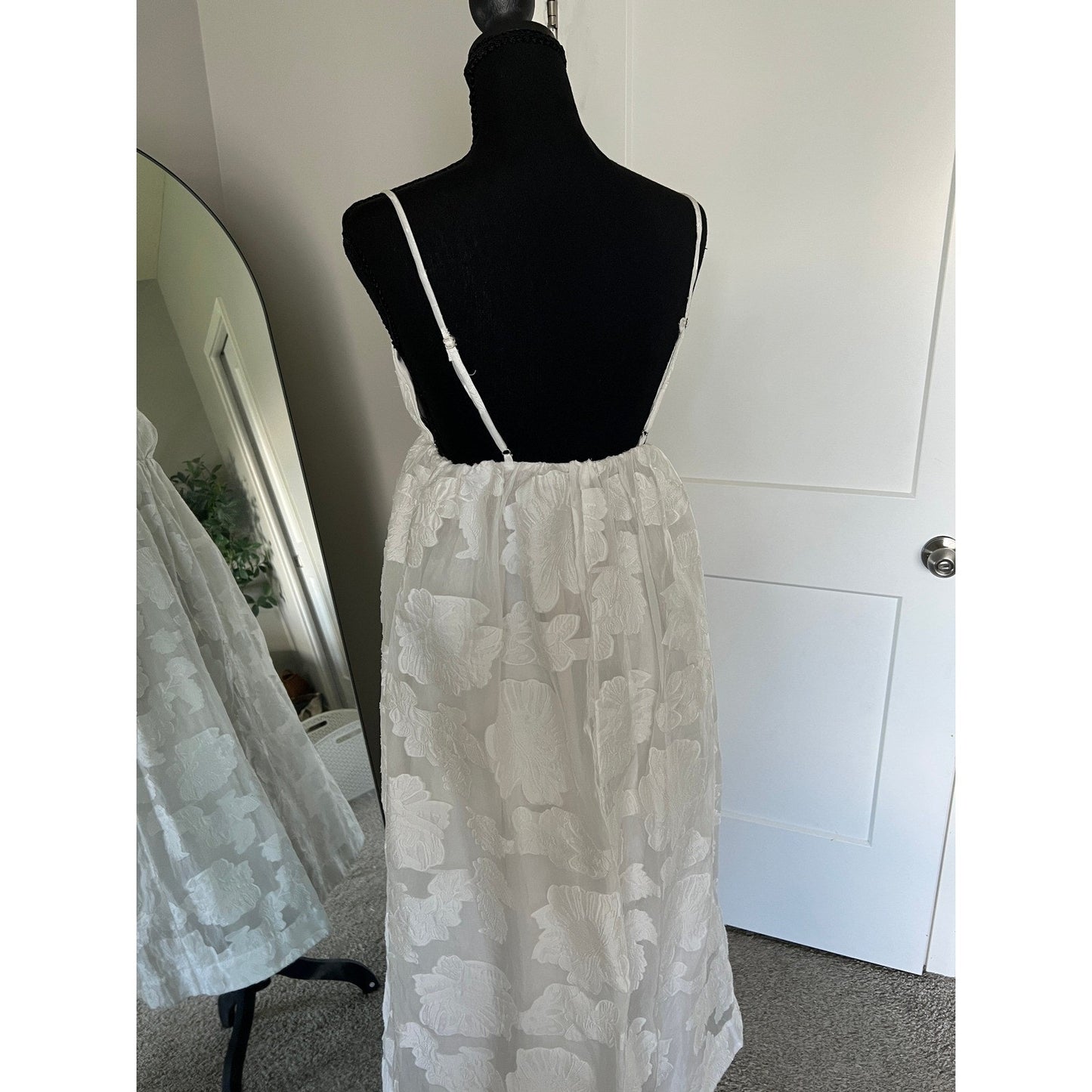 BHLDN Maxi Dress Womens Small White Floral Jacquard Organza Empire Bridal Boho