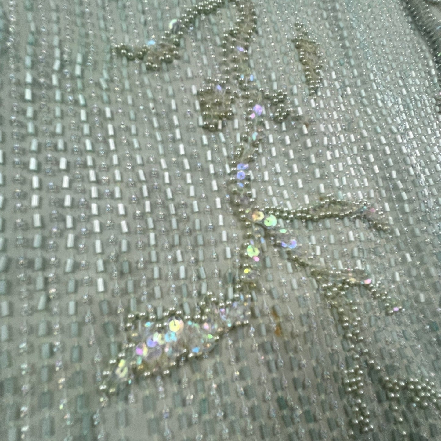 Vintage Oleg Cassini Beaded Silk Dress Women 8 Green Sequin Floral 80s Cocktail