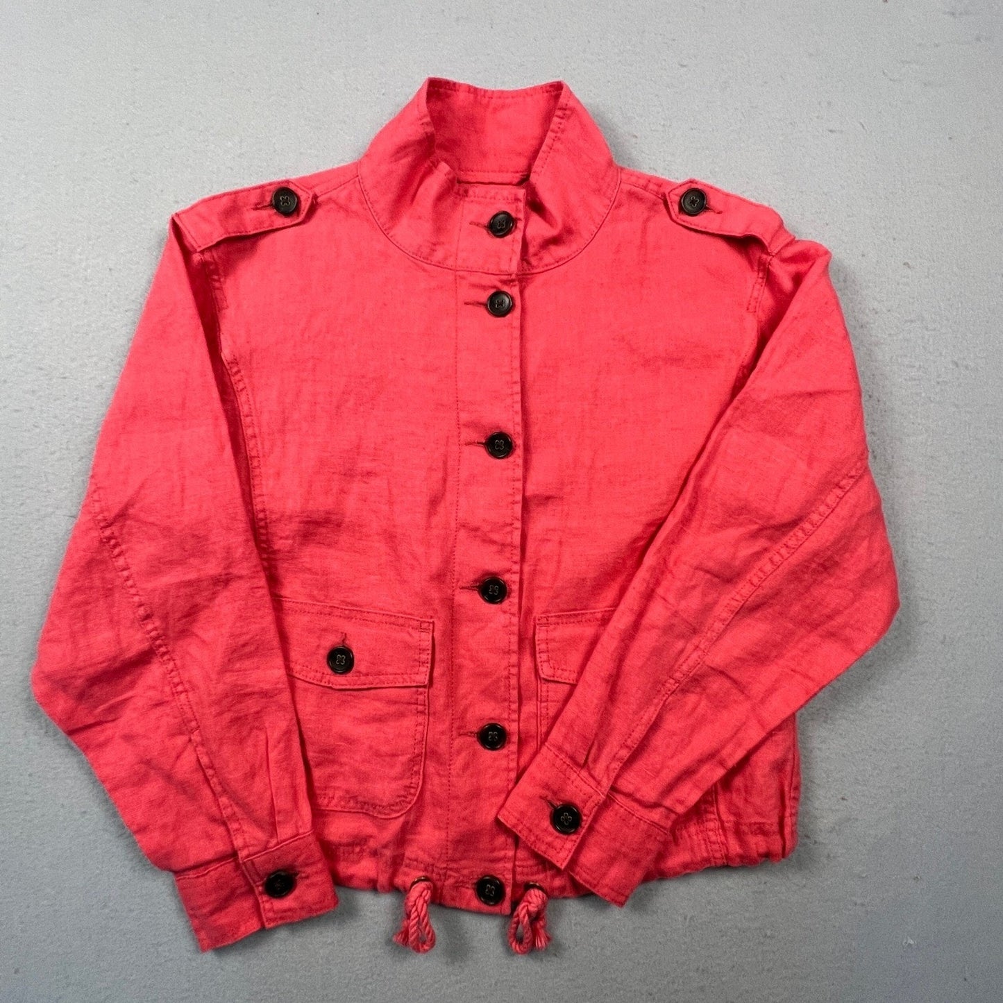 Talbots Linen Utility Jacket Womens XS Coral Pink Button Front Drawstring Casual