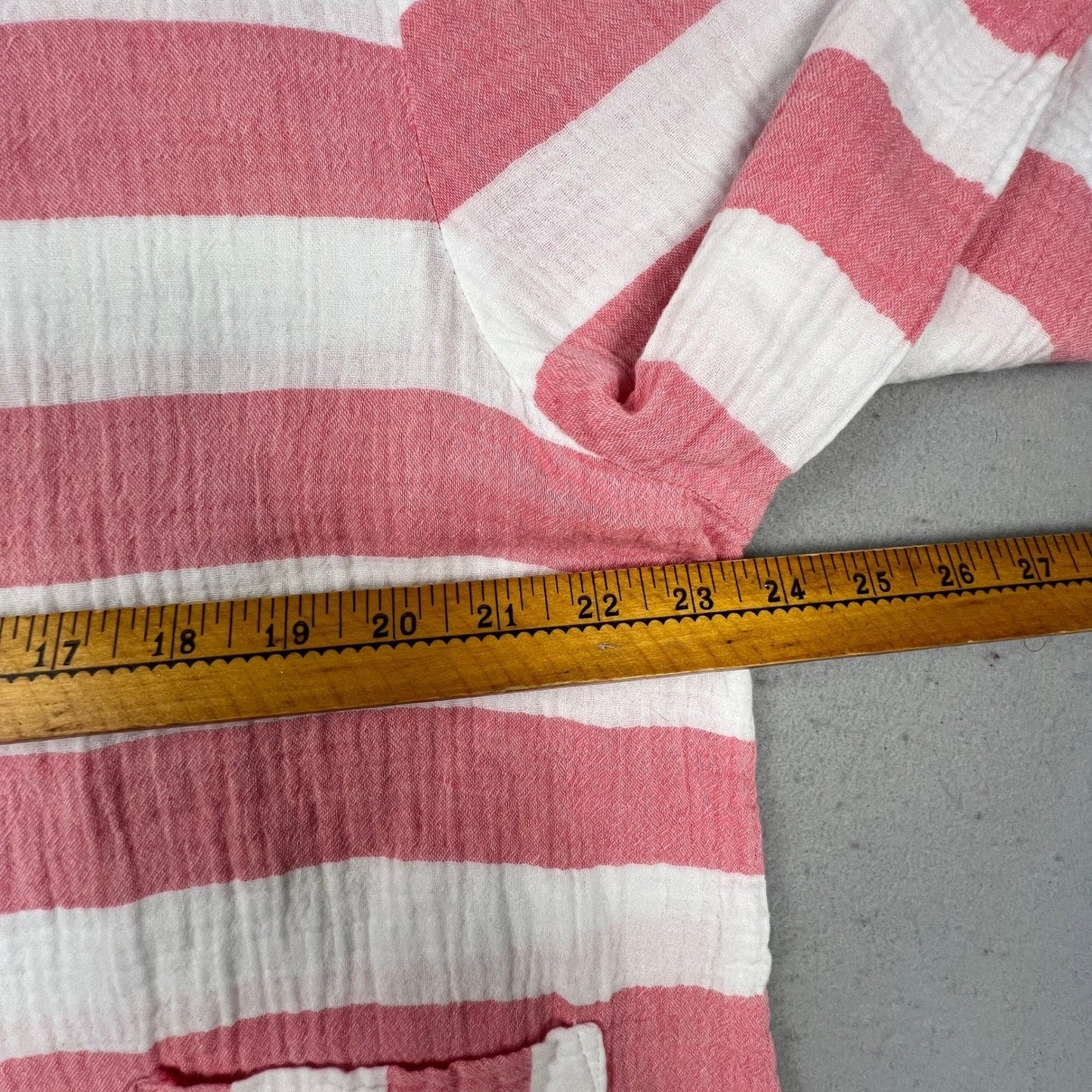 Habitat Top Women L Pink White Striped Cotton Gauze 3/4 Sleeve Pocket 75929