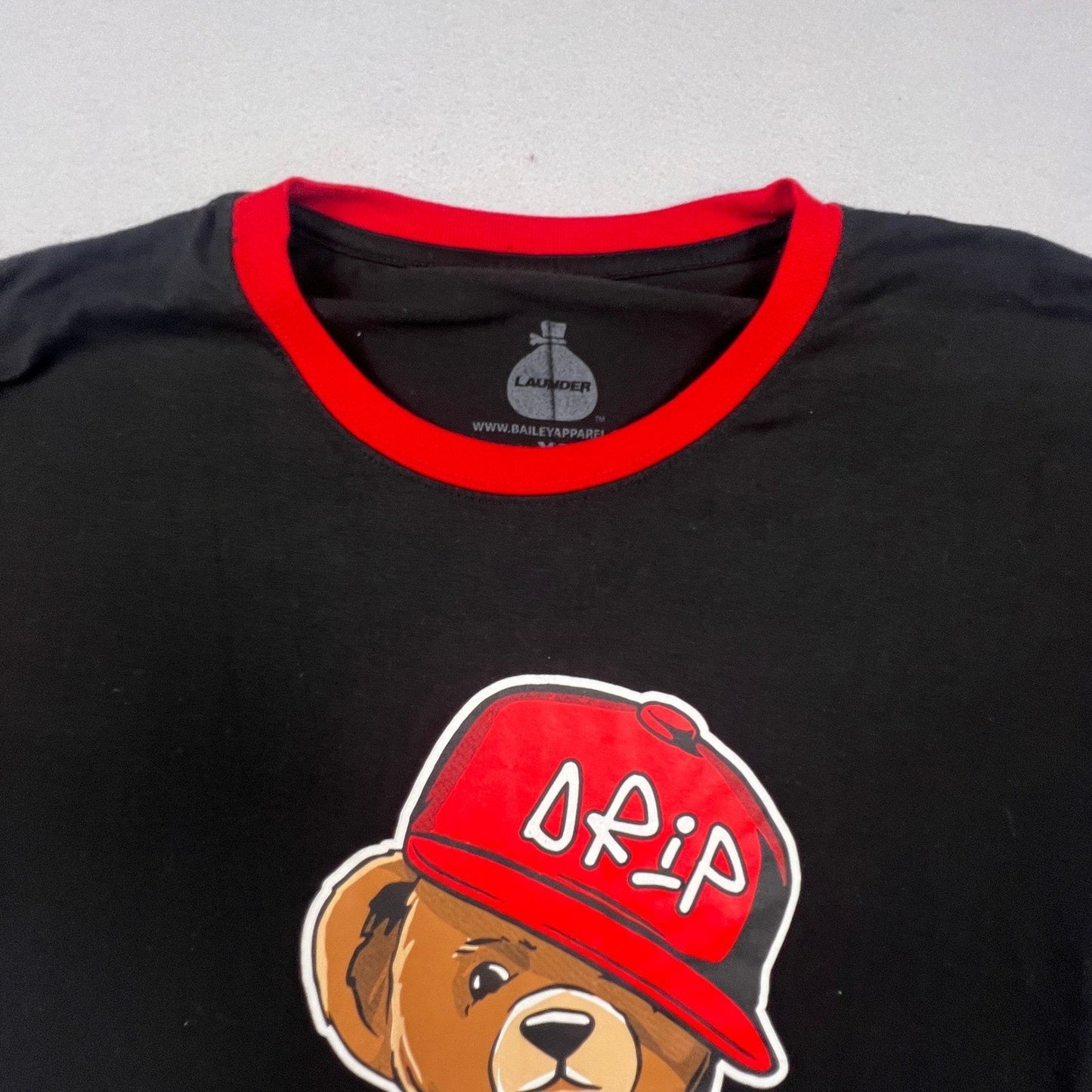 Launder Graphic Tee Mens XL Black Red Drip Bear Streetwear Graffiti Ringer Shirt