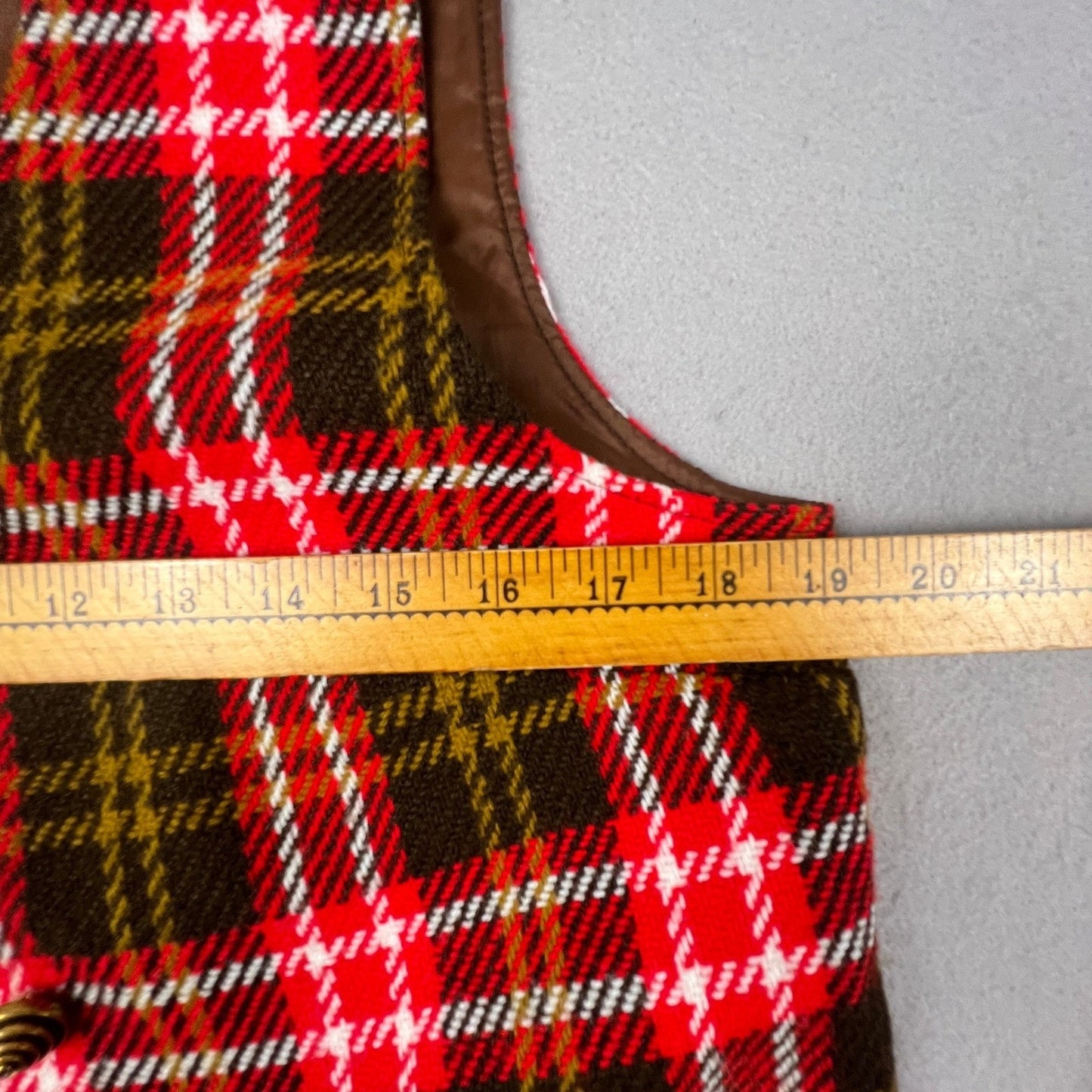 Vintage Plaid Skirt Set Womens Medium Red Brown Vest Mini Skirt Mod Academic