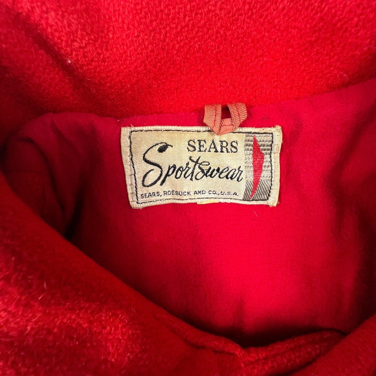 Vintage Sears Sportswear Wool Cruiser Jacket Mens L Red Hunting Game Pocket 60s