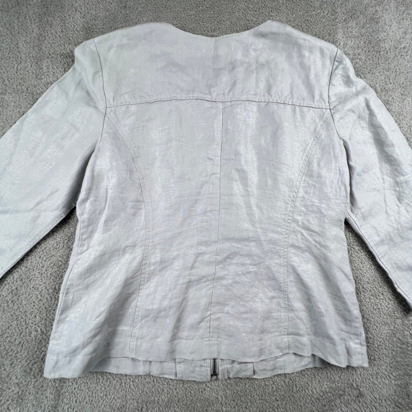 100% Linen Summer Jacket Womens 2 Large Gray Utility Quite Luxury Minimalist