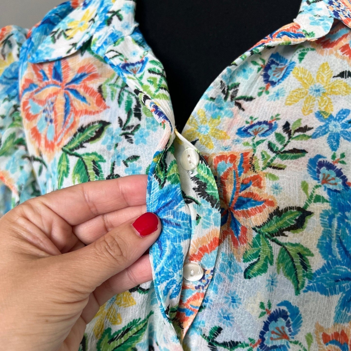 MISA Los Angeles Maxi Dress Womens S Blue Orange Floral Tiered Smocked Boho Luxe
