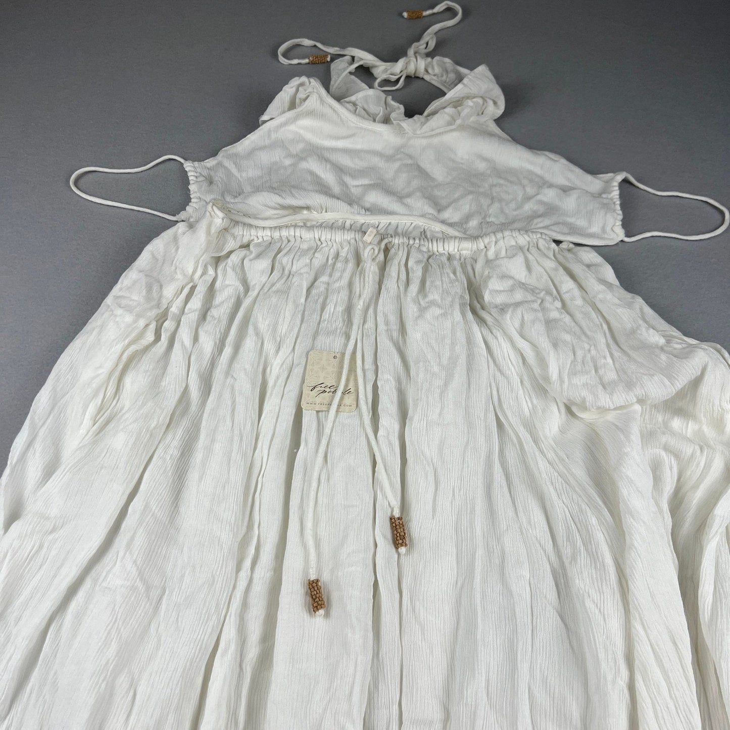 NWT Free People Maxi Dress XS Ivory White Lace Ruffle Halter Boho Summer Wedding