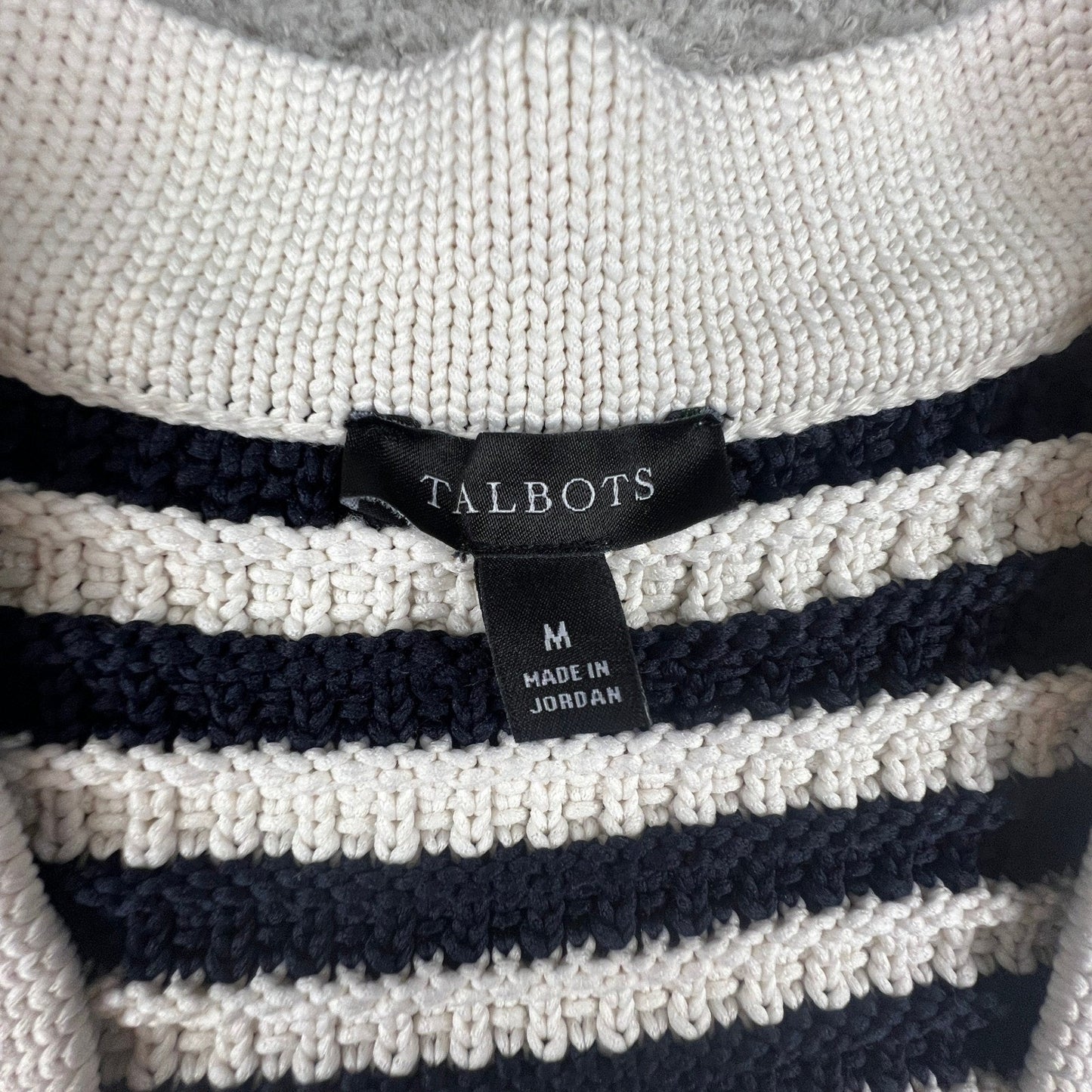 Sailor Chic Nautical Chunky Knit Striped V-Neck Sweater Talbot's Women's Medium