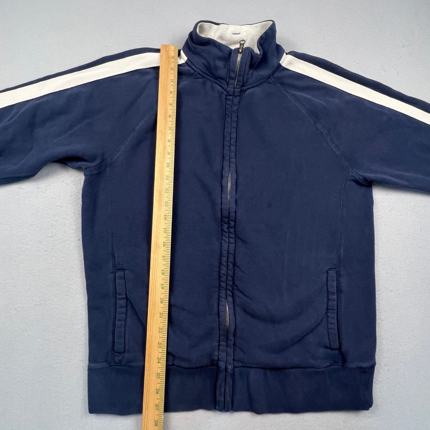 Y2K Old Navy Track Jacket Mens L Navy Blue Stripe Full Zip Fleece Athletic Retro