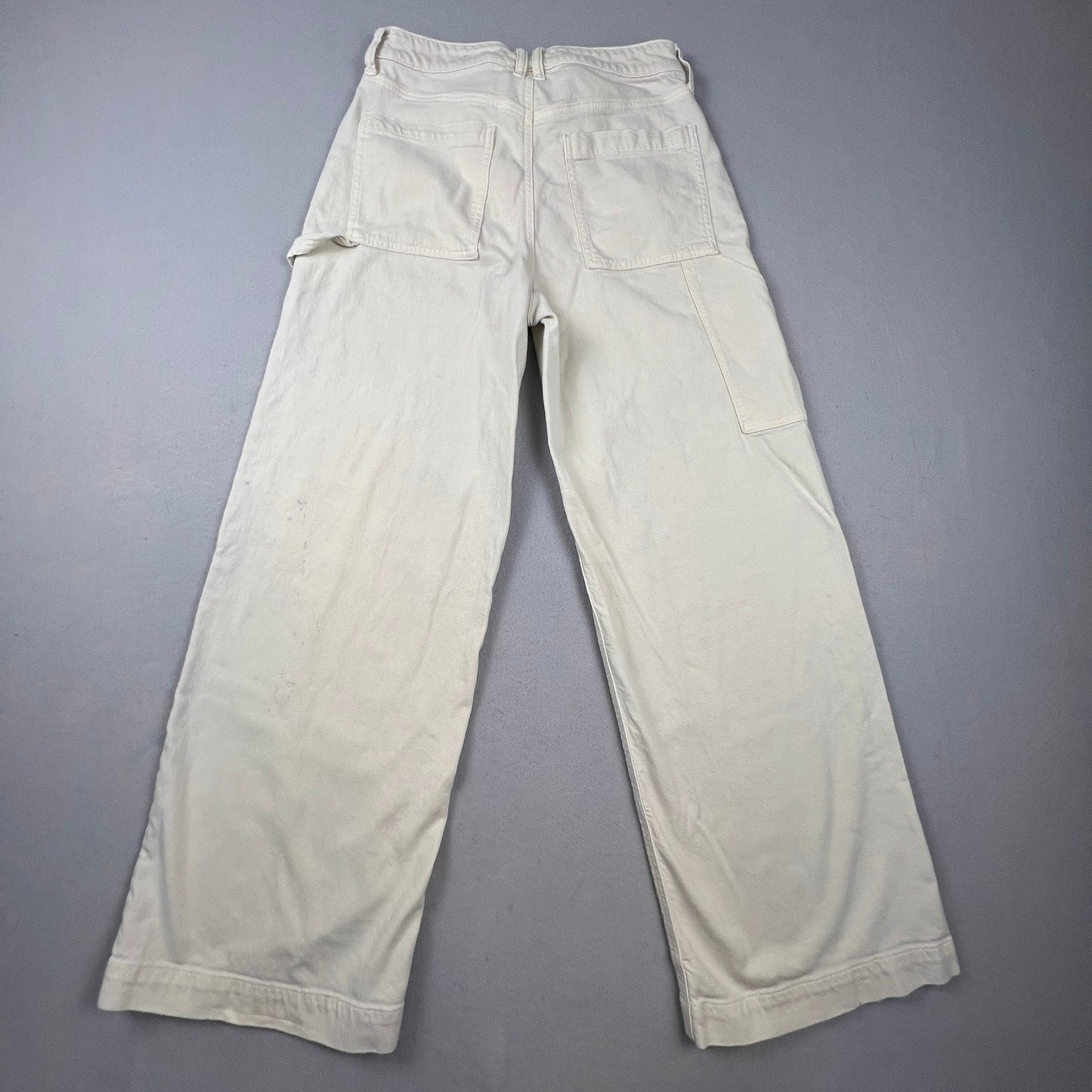 American Eagle Carpenter Pants Womens 10 Cream Wide Leg Utility Workwear Boho