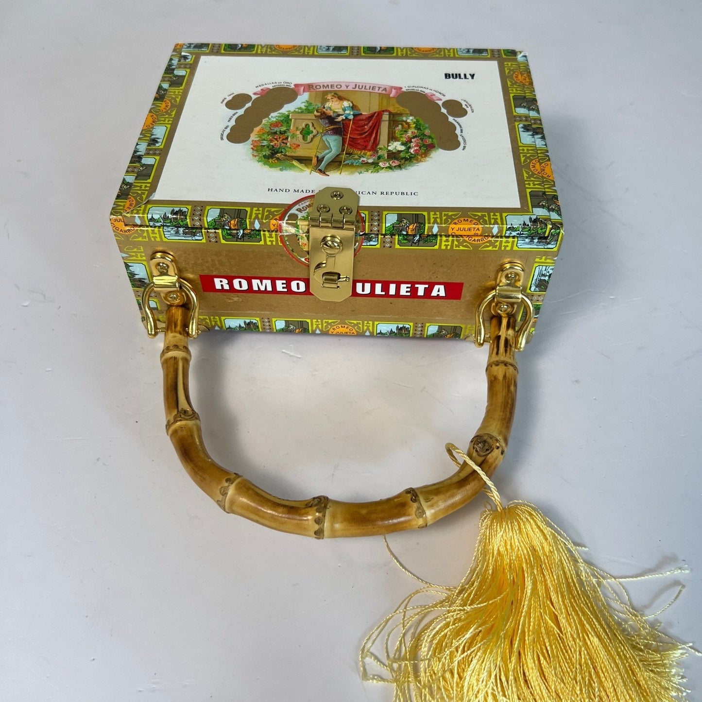 Kay Warren Cigar Box Purse Womens Multicolor Bamboo Handle Romeo y Julieta
