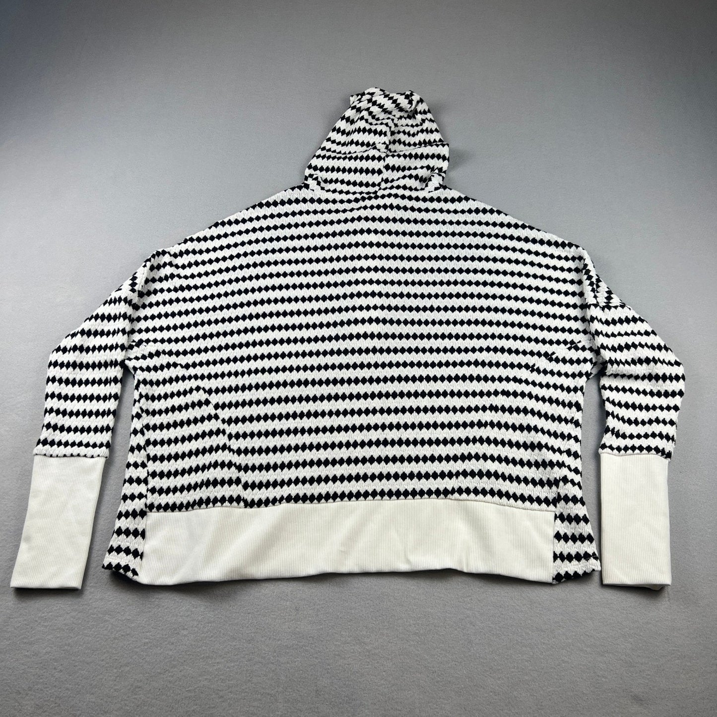 Oversized Knit Hoodie Womens Black White Geometric Henley Coastal Pullover