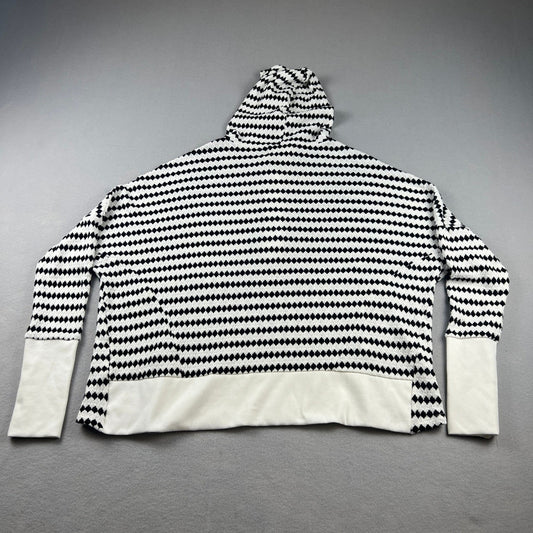 Oversized Knit Hoodie Womens Black White Geometric Henley Coastal Pullover