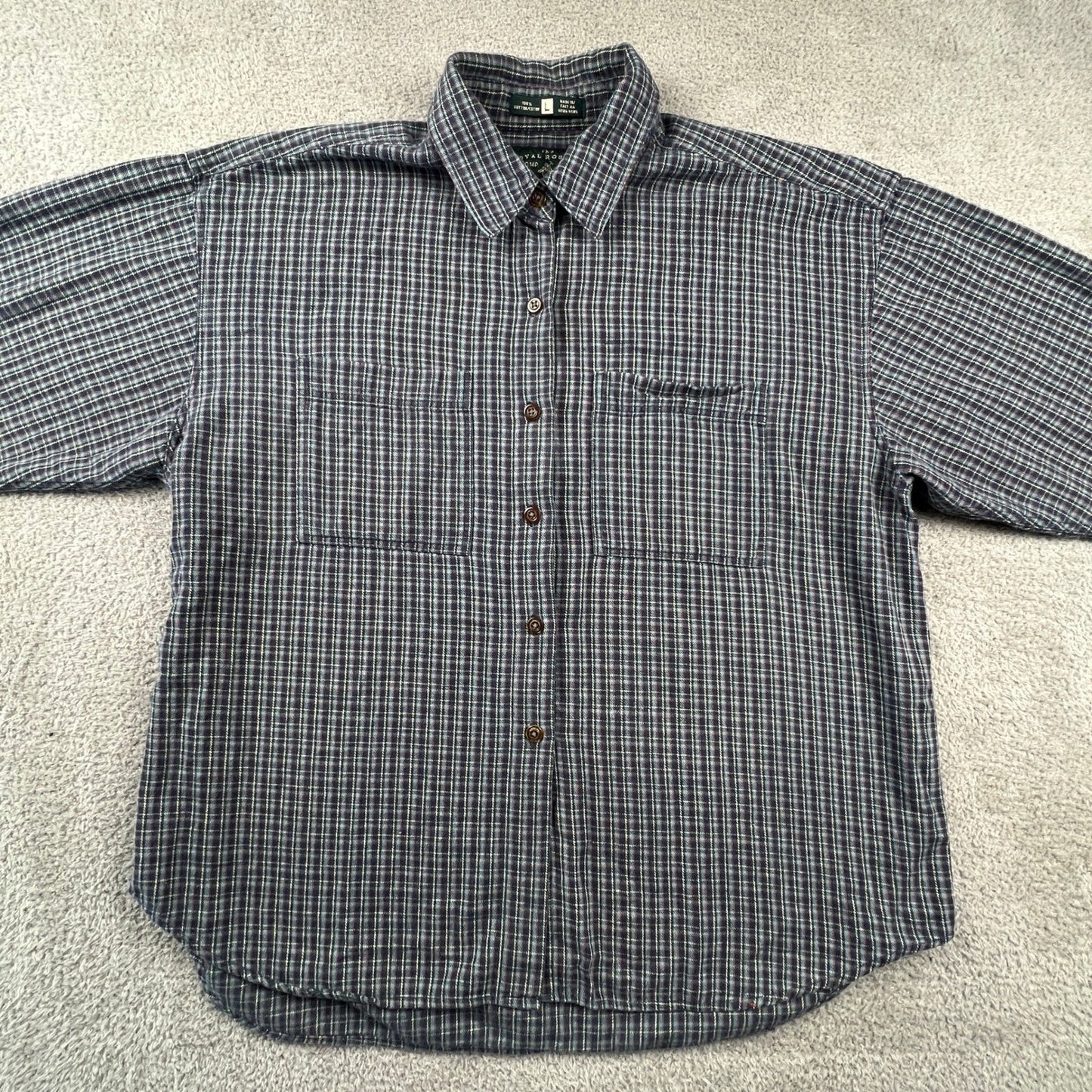 Royal Robbins Plaid Button Down Mens Large Blue Long Sleeve Cotton Flannel Shirt