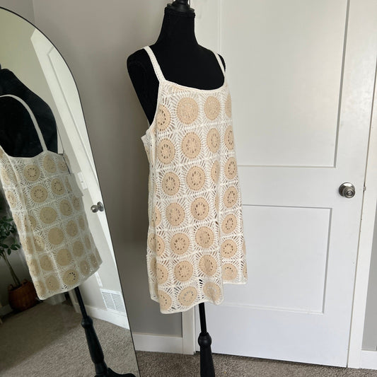 Zara Crochet Mini Dress Womens XL Lined Boho Festival Bridal Coquette