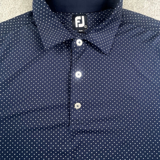FootJoy Mens Navy Polka Dot Golf Polo Shirt Large The Rodeo Logo