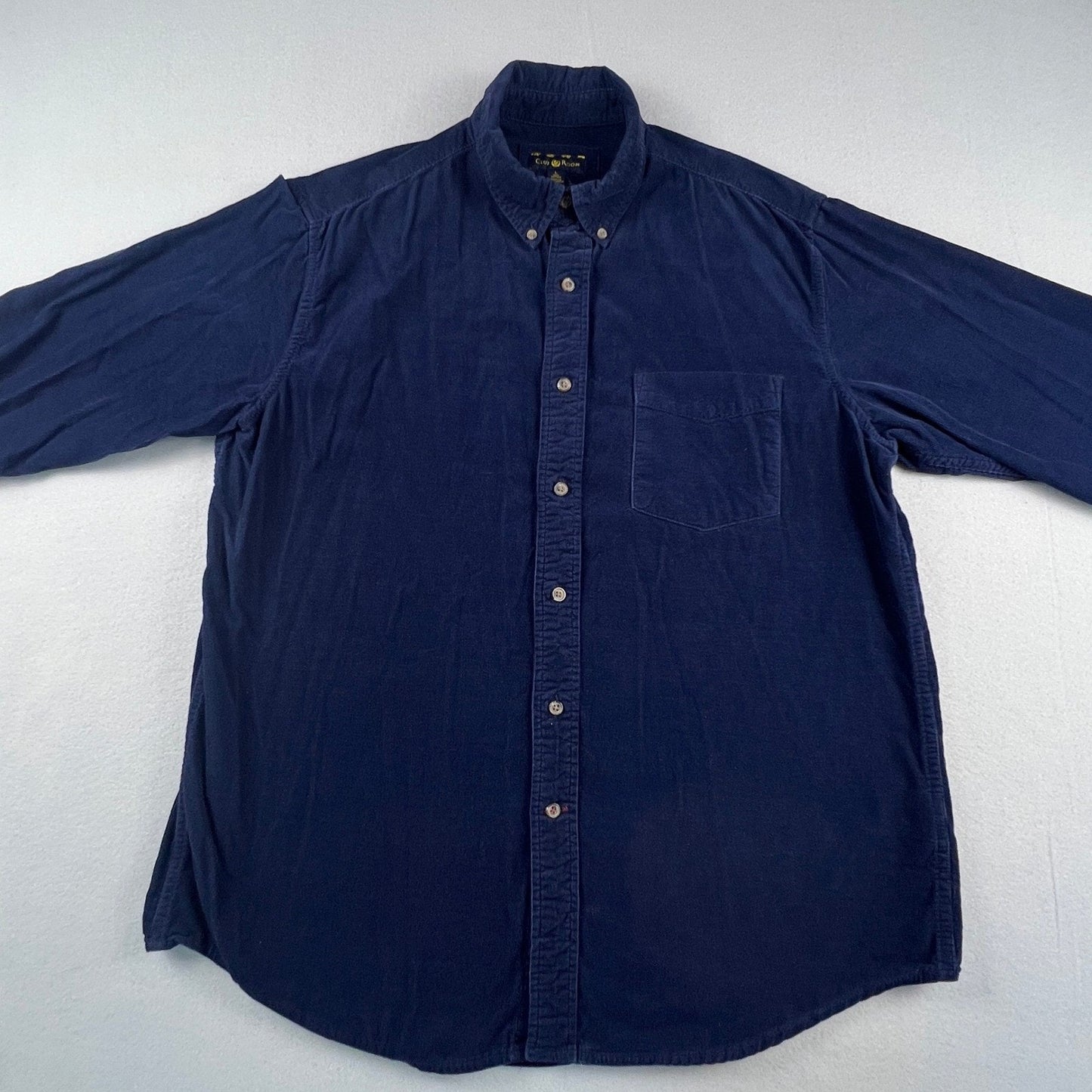Club Room Corduroy Shirt Mens L Navy Blue Button Down Long Sleeve Casual Classic