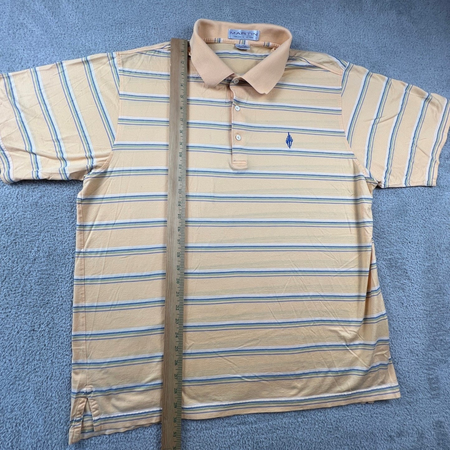 Martin Timeless As The Game Polo Shirt Mens XL Pima Cotton Striped Orange Cactus