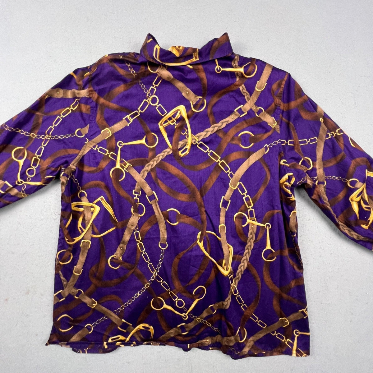 Lauren Ralph Lauren Shirt Womens 2X Purple Equestrian Chain Print Cotton Blouse