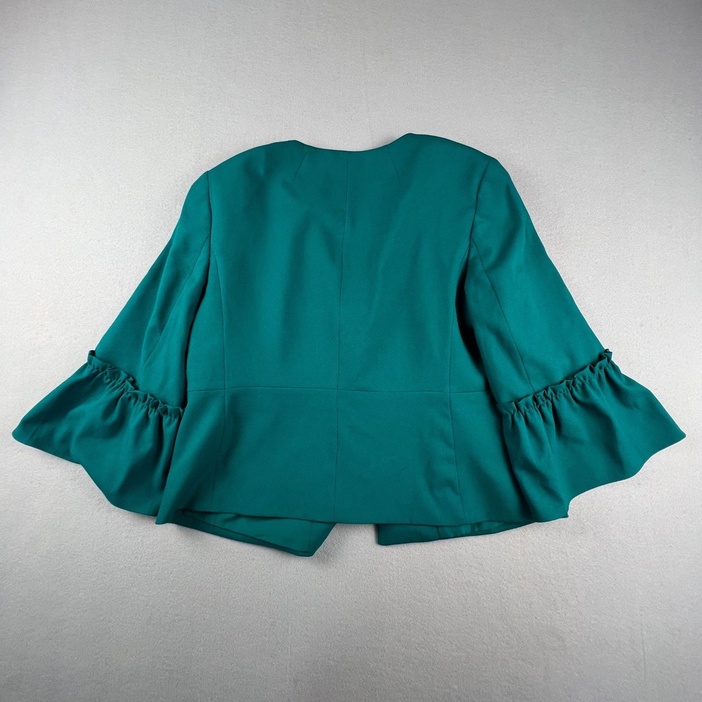 Banana Republic Bell Sleeve Jacket Womens 12P Teal Ruffle Cropped Professional