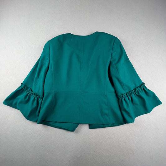 Banana Republic Bell Sleeve Jacket Womens 12P Teal Ruffle Cropped Professional