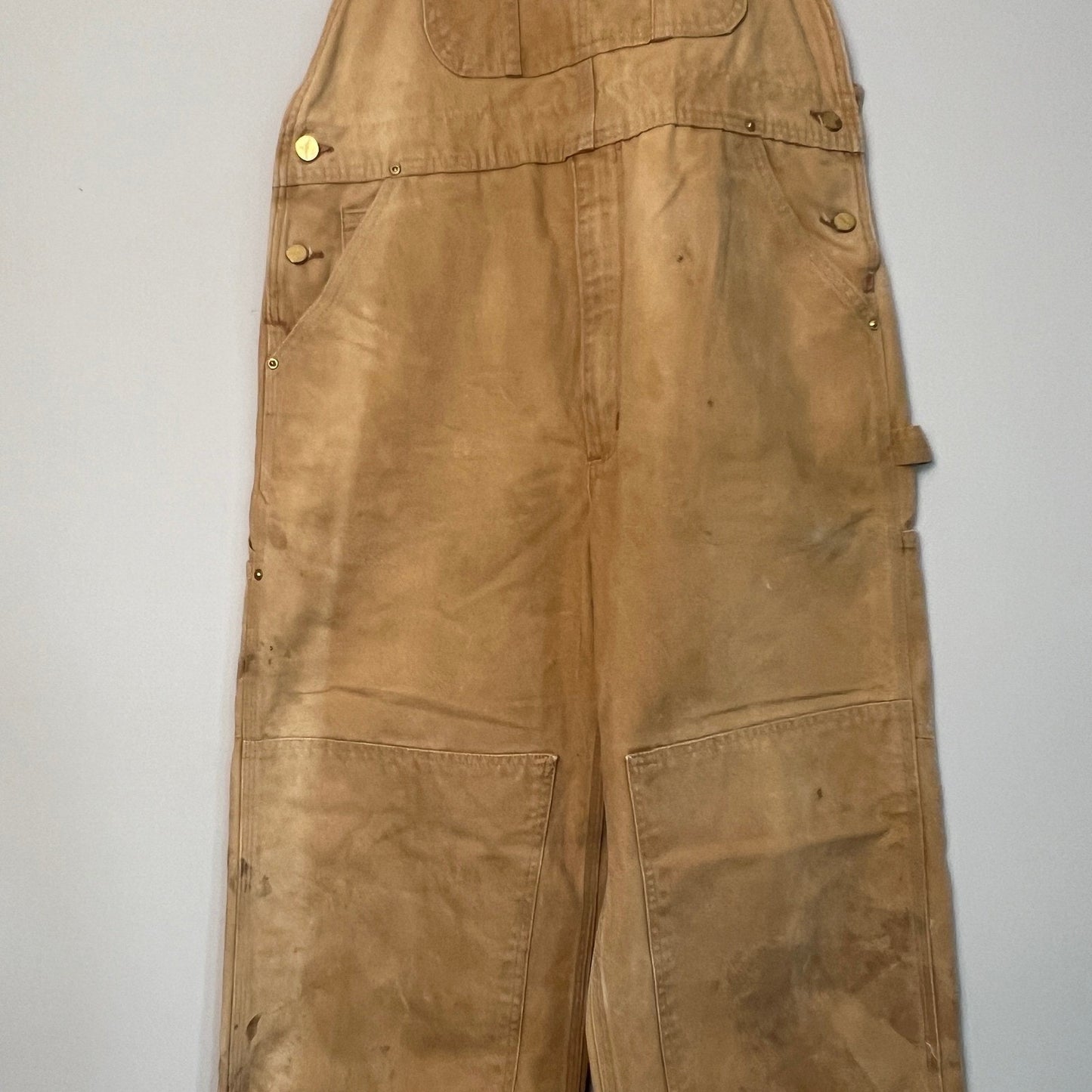 Carhartt Bib Overalls Mens 38x30 Brown Duck Canvas Double Knee Workwear R01 BRN