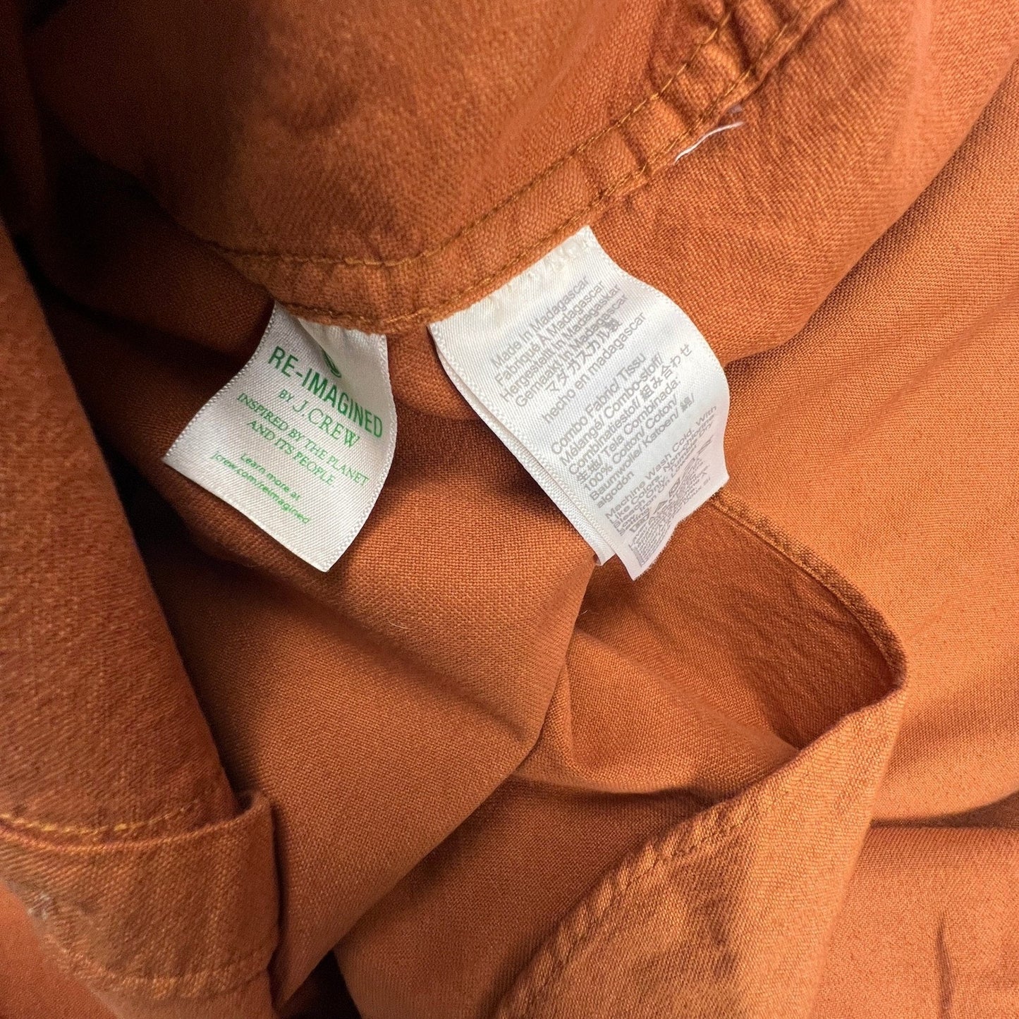 J.Crew Button Down Shirt Mens Large Orange Slim Untucked Garment Dye Casual