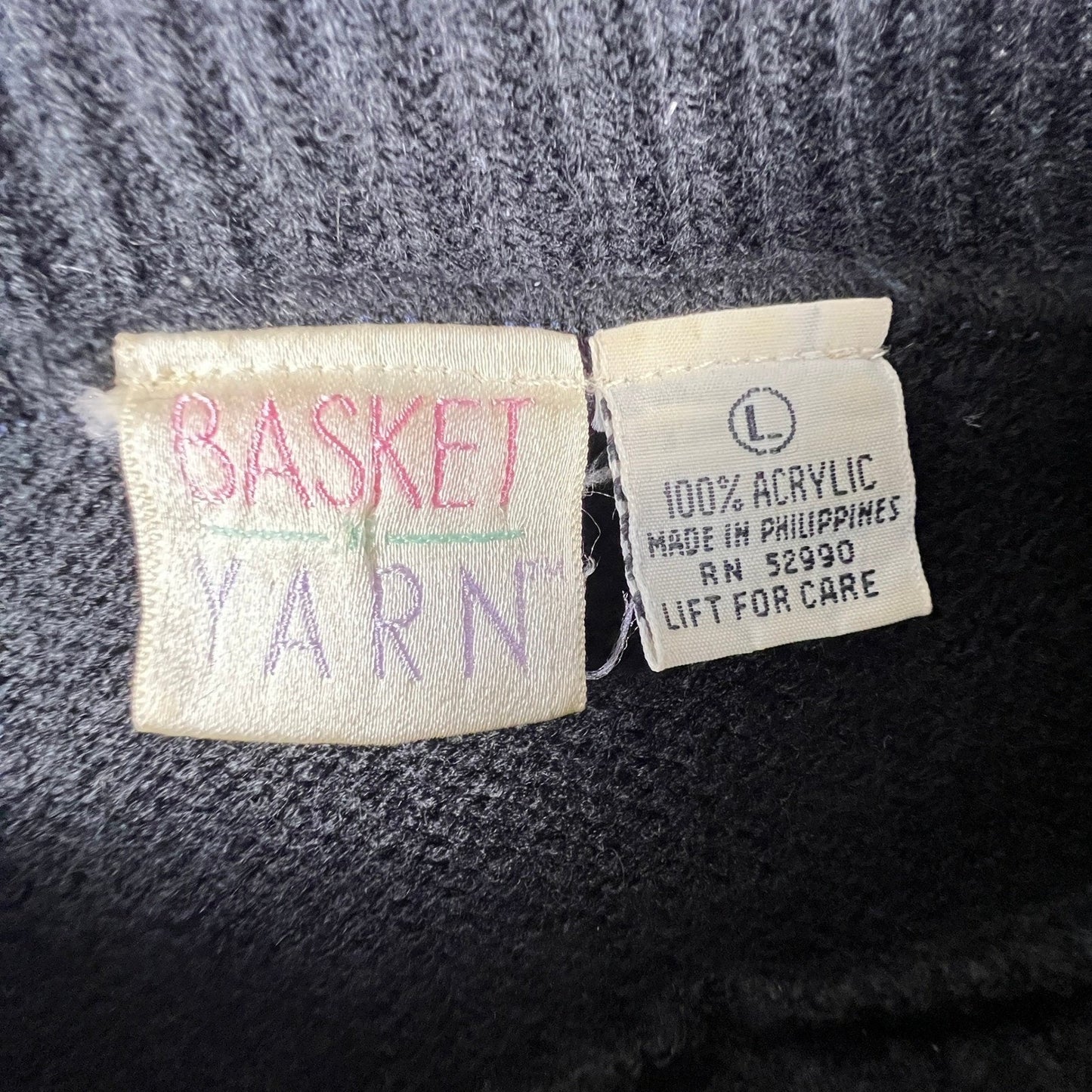 Basket Yarn Sweater Womens Large Black Floral Embroidered Knit Vintage Style