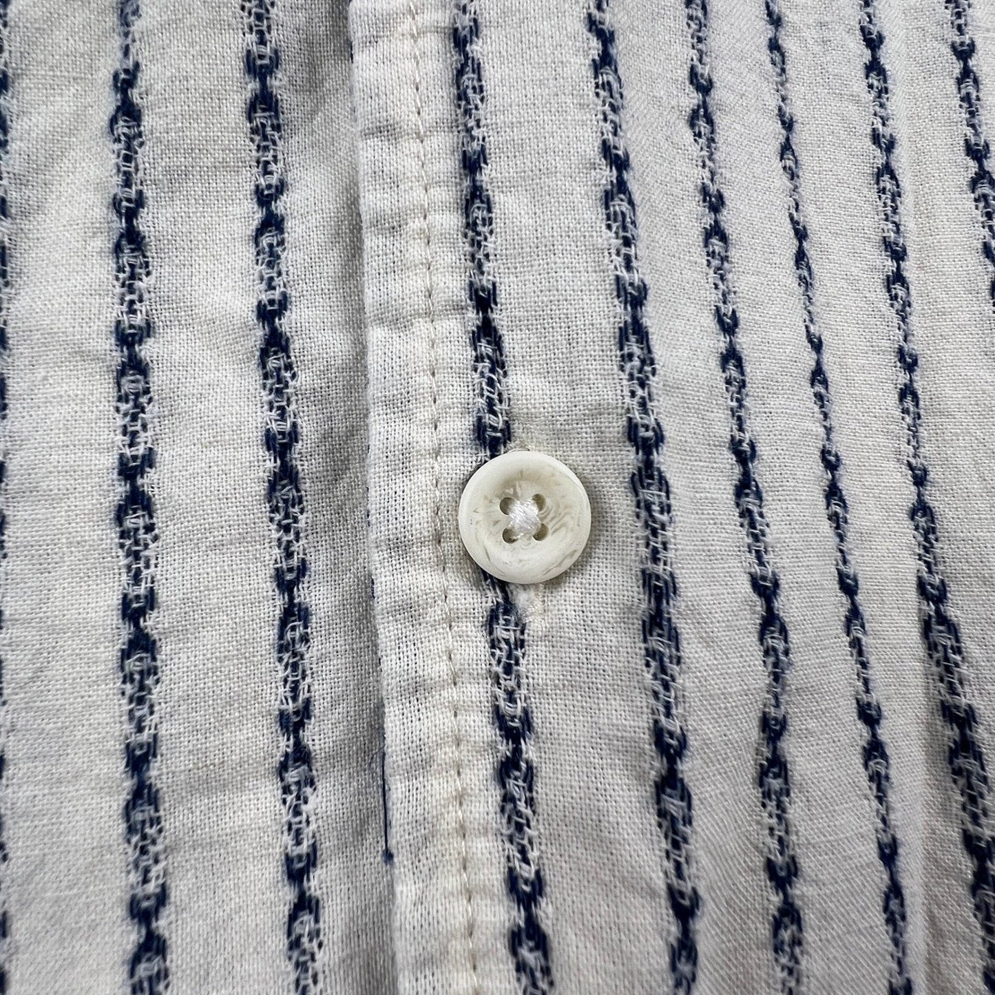 Linen Button Up Shirt Mens Medium White Blue Striped Cotton Blend Summer