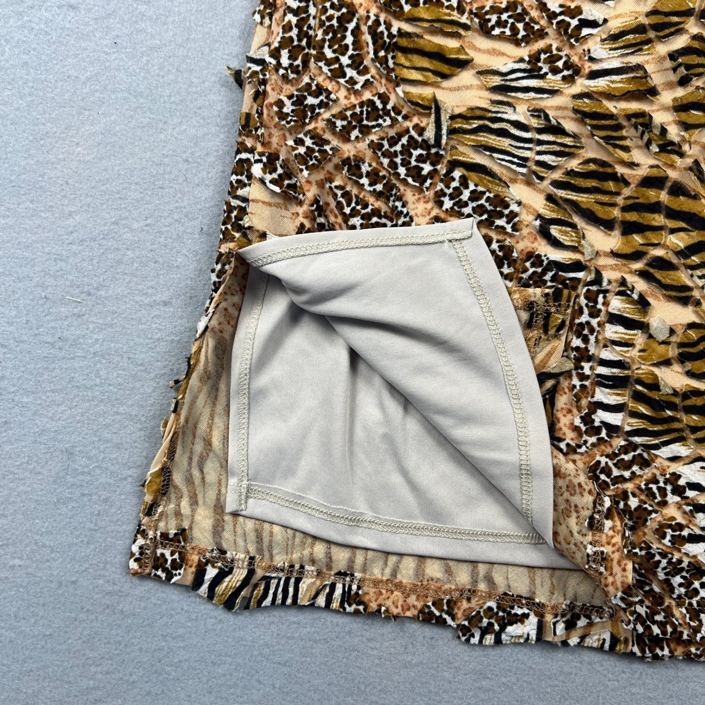 VTG Y2K Rampage Mini Skirt Womens S Brown Mixed Animal Print Handkerchief Hem