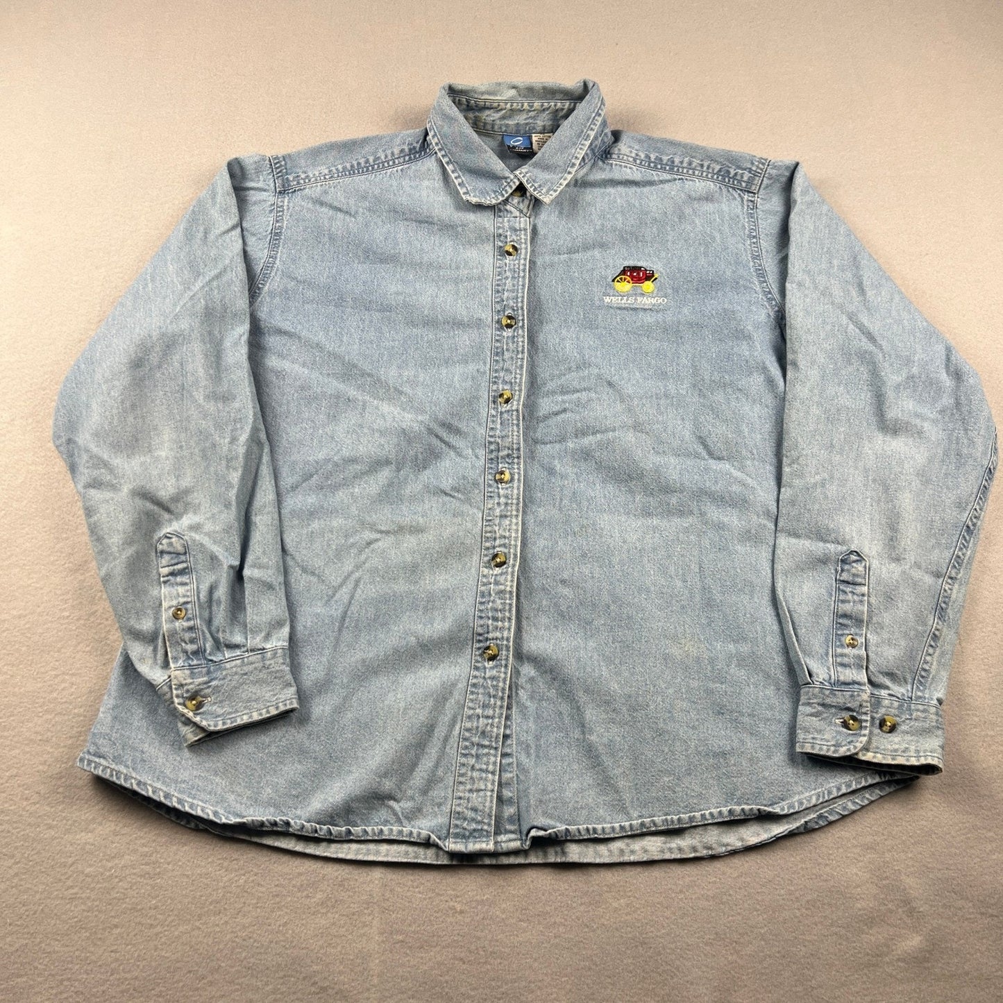 Port and Company Denim Shirt Mens XL Wells Fargo Embroidered Workwear Casual