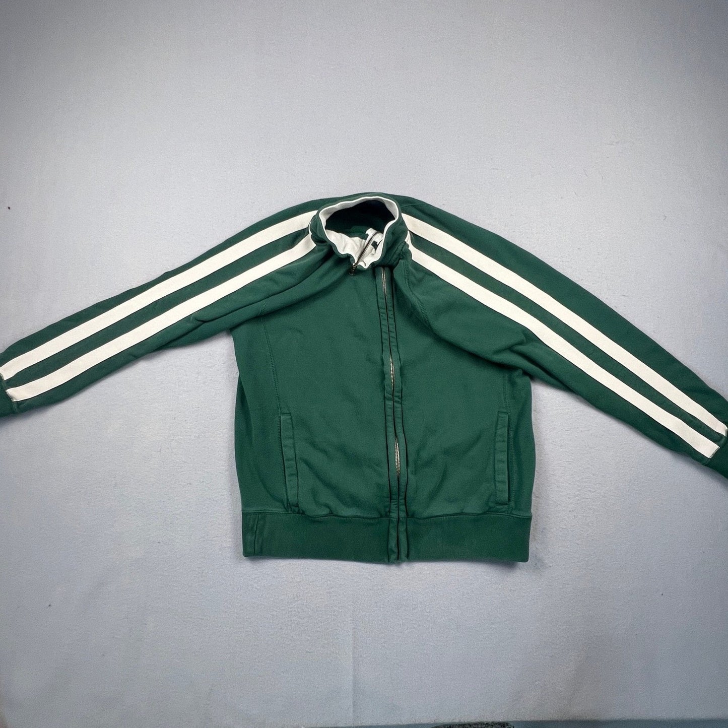 Y2K Old Navy Track Jacket Mens Large Green Striped Full Zip Fleece Retro